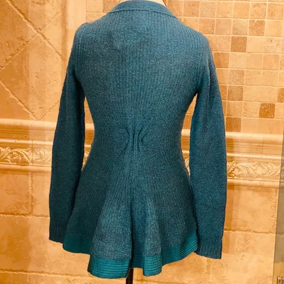 Anthropologie Far Away From Close Teal Pauline Cable Knit Wool Cardigan