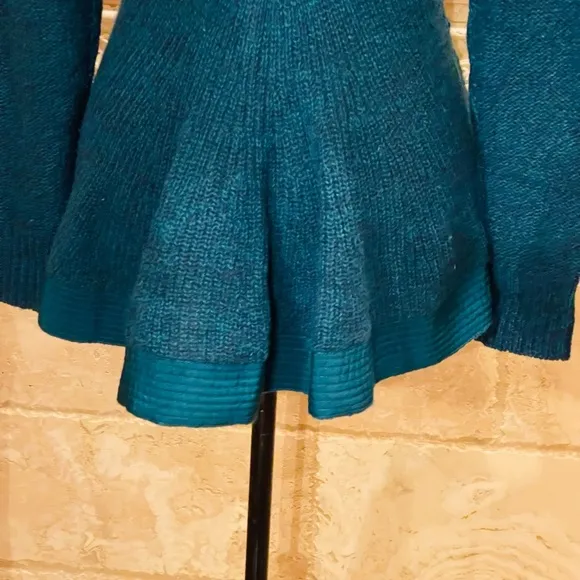 Anthropologie Far Away From Close Teal Pauline Cable Knit Wool Cardigan