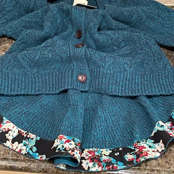 Anthropologie Far Away From Close Teal Pauline Cable Knit Wool Cardigan