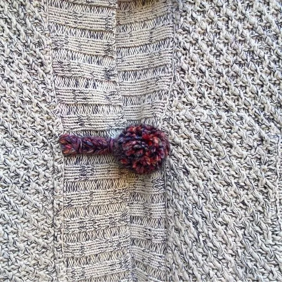 Anthropologie HWR Tan Chunky Knit Mor Mor Pom Pom Cardigan. Size Medium. EUC!