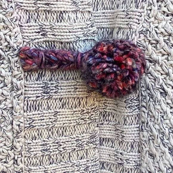 Anthropologie HWR Tan Chunky Knit Mor Mor Pom Pom Cardigan. Size Medium. EUC!