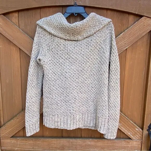 Anthropologie HWR Tan Chunky Knit Mor Mor Pom Pom Cardigan. Size Medium. EUC!