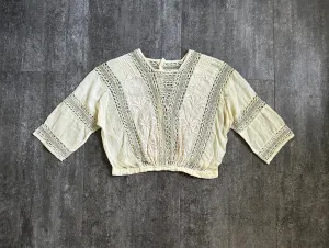 Antique Edwardian blouse . vintage lace embroidered top . size s to s/m