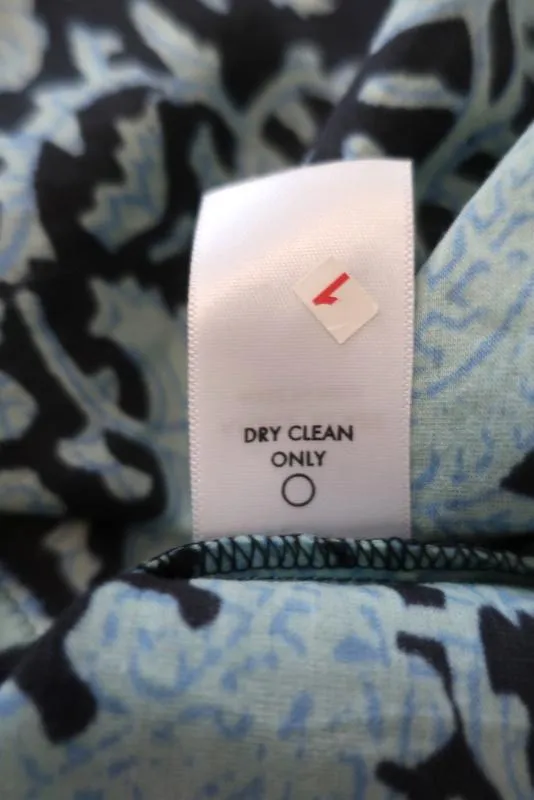 Apiece Apart Blouse Vera Aqua Paisley Print Cotton-Silk Size 2 Ruffle Neck Top