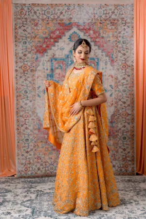 Apricot Color Zardozi Bridal Lehenga SOBHAGYAVATI