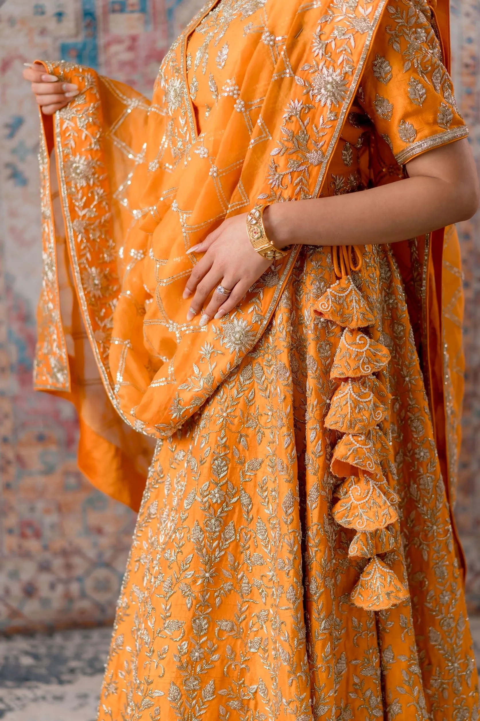 Apricot Color Zardozi Bridal Lehenga SOBHAGYAVATI