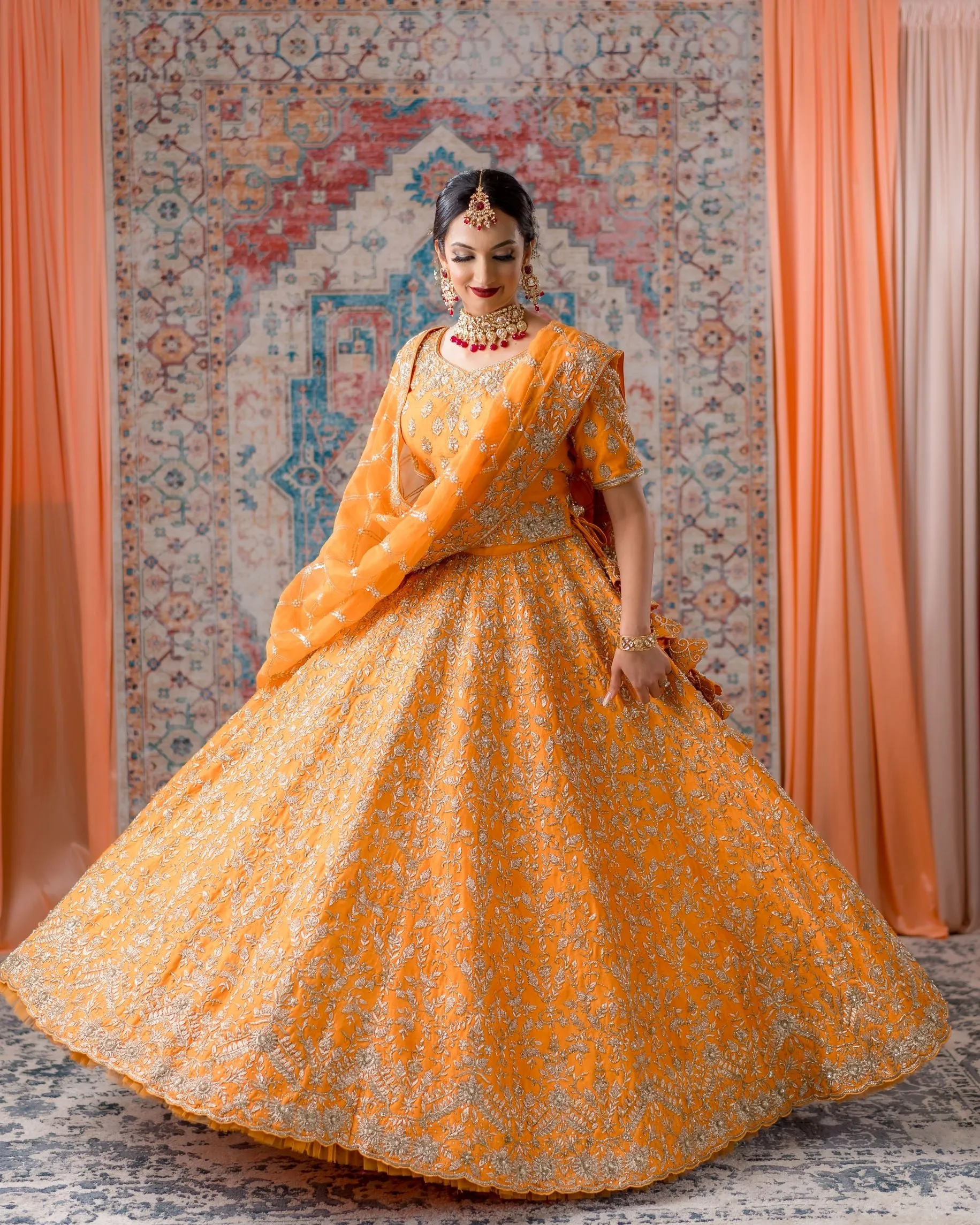 Apricot Color Zardozi Bridal Lehenga SOBHAGYAVATI