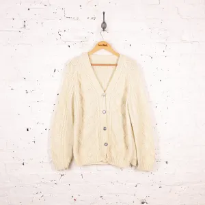Aran Cable Knit Wool Cardigan - Beige - M