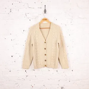 Aran Cable Knit Wool Cardigan - Beige - XS