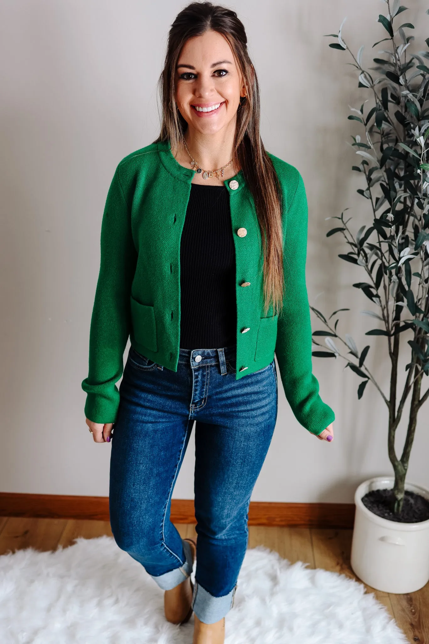 Arlette Cardigan Jacket - Kelly Green