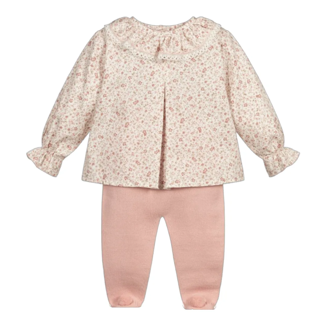 Artesania Granlei - Pink Ditsy Floral blouse and Knitted Legging set