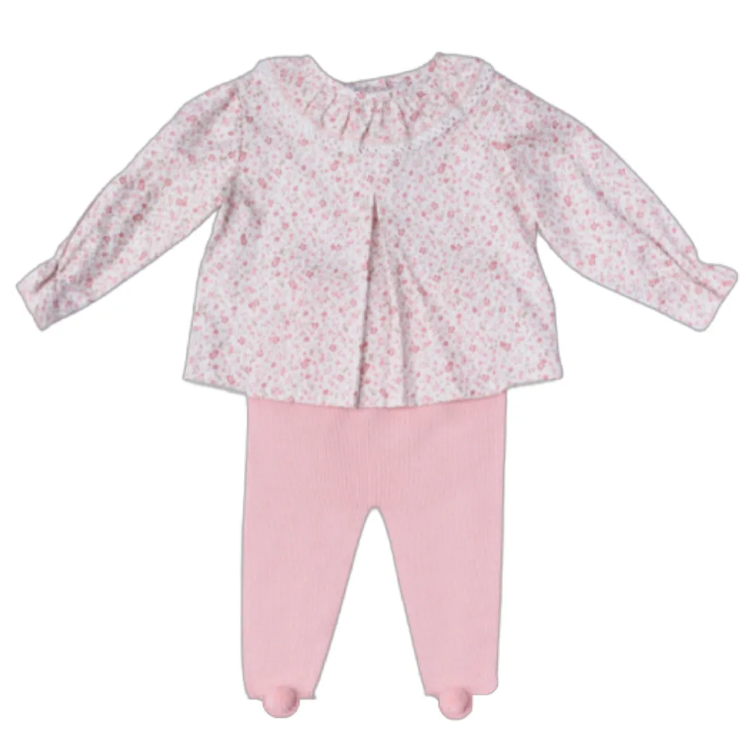 Artesania Granlei - Pink Ditsy Floral blouse and Knitted Legging set