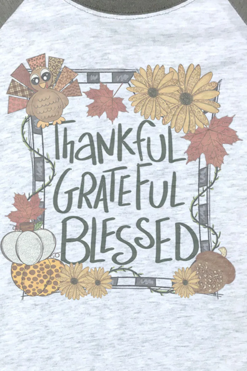 Autumn Thankful Grateful Blessed Tri-Blend Unisex 3/4 Raglan