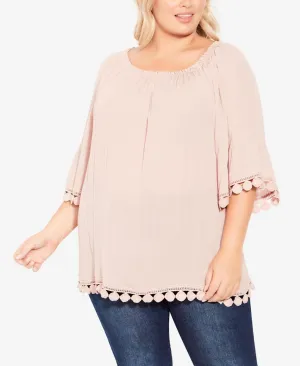 Avenue Womens Plus Size Ember Lace Trim Top 215478