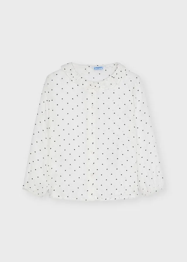 AW21 Mayoral Girls White & Black Heart Blouse 4172