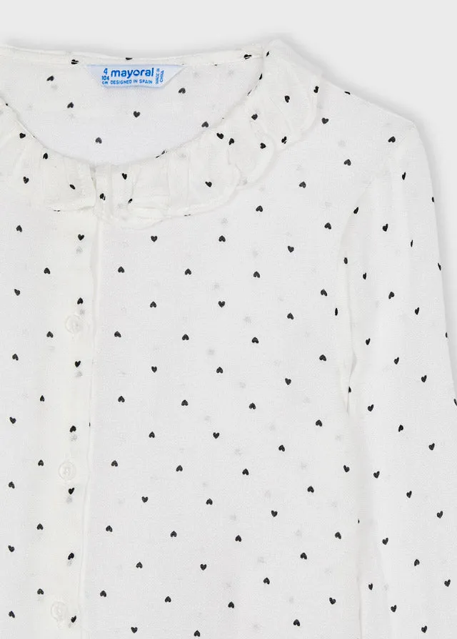 AW21 Mayoral Girls White & Black Heart Blouse 4172