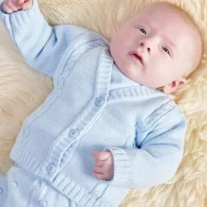 Baby Boys V Neck Cable Knit Blue Cardigan
