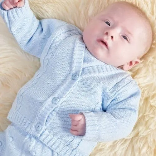 Baby Boys V Neck Cable Knit Blue Cardigan