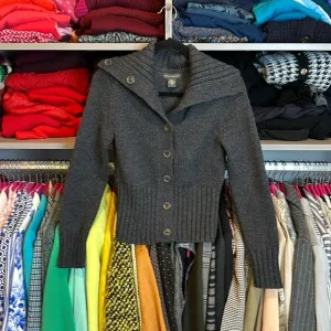 Banana Republic 100% wool dark gray button down long sleeve sweater size S