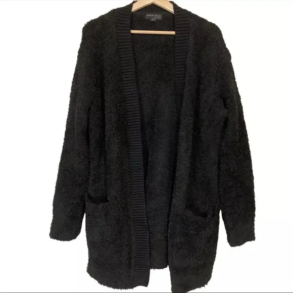 BAREFOOT DREAMS CozyChic Ribbed Knit Trim Cardigan Black  xxl