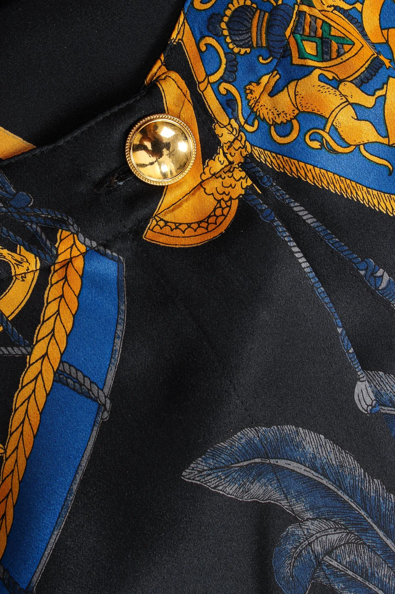 Baroque Leo Flag & Drum Print Silk Blouse