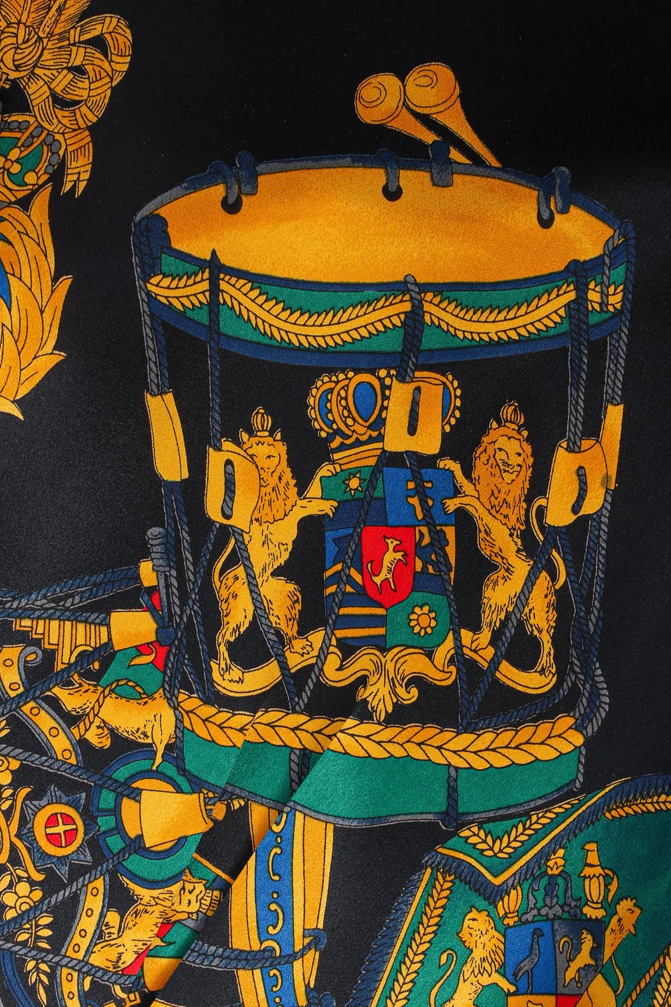 Baroque Leo Flag & Drum Print Silk Blouse