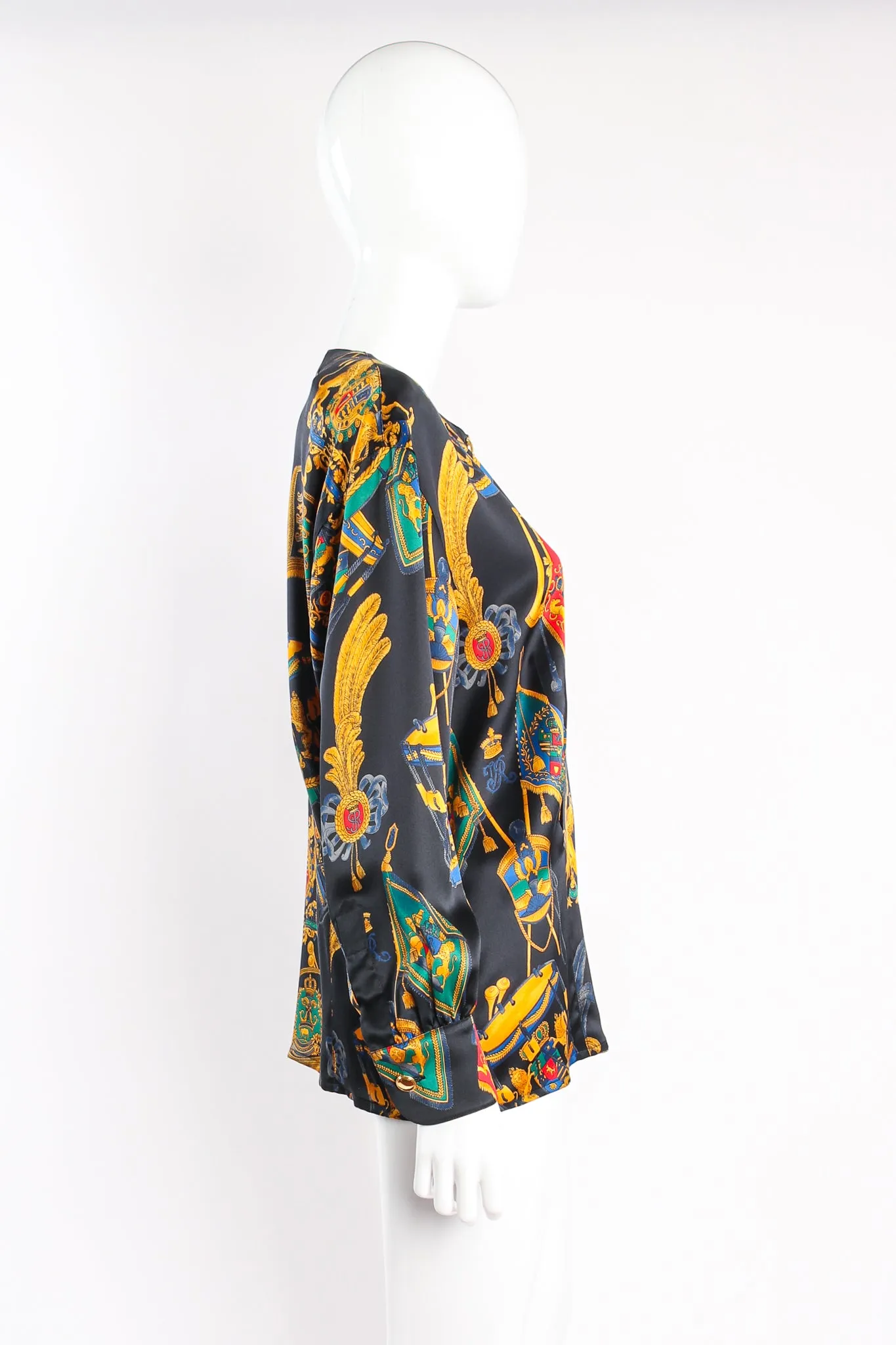 Baroque Leo Flag & Drum Print Silk Blouse