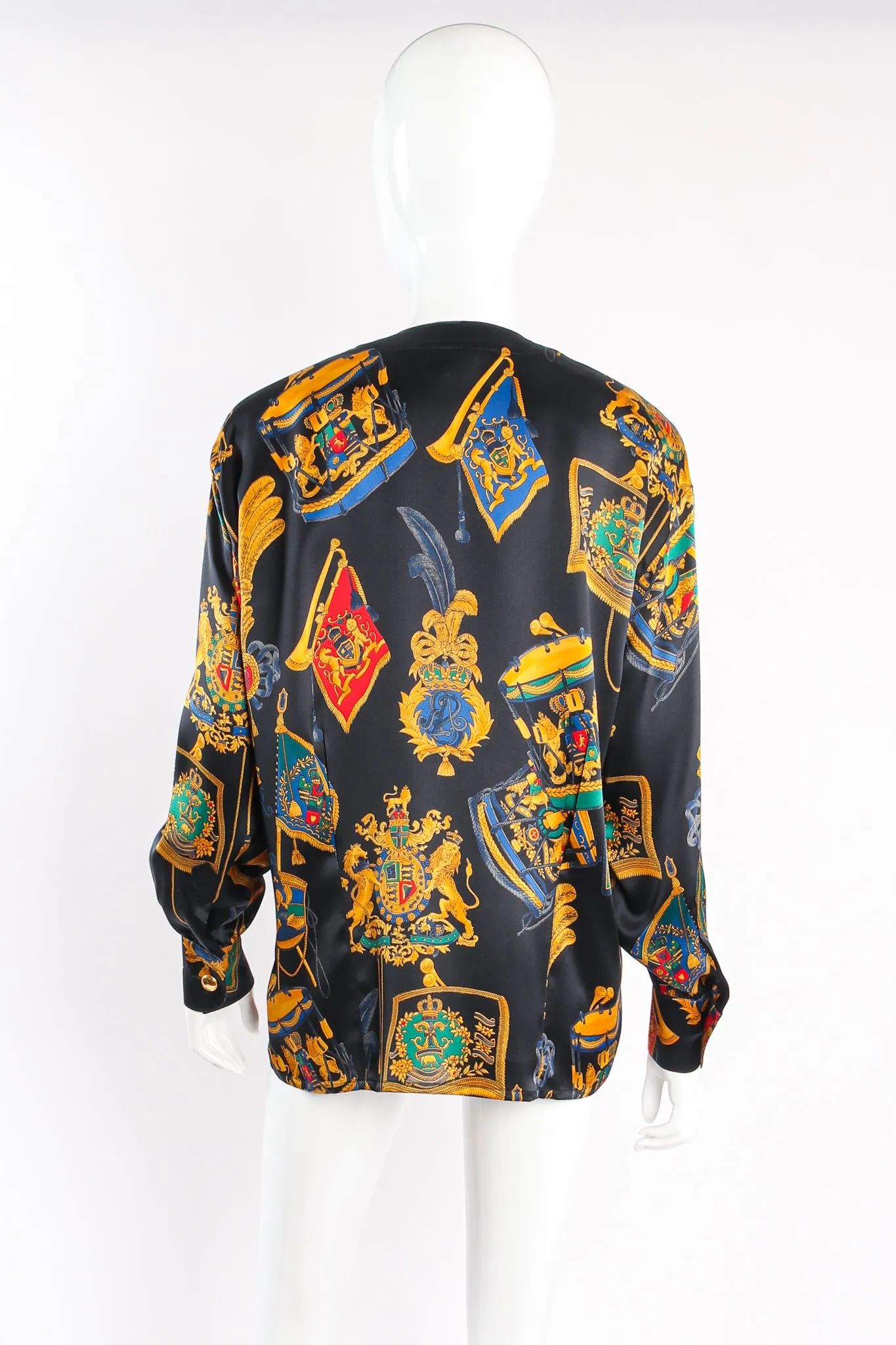 Baroque Leo Flag & Drum Print Silk Blouse
