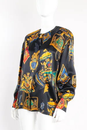 Baroque Leo Flag & Drum Print Silk Blouse