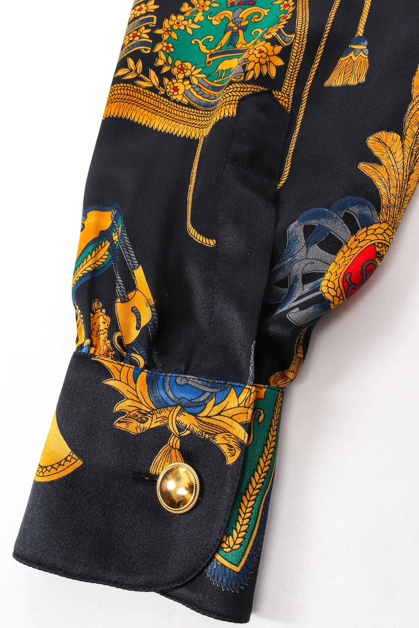 Baroque Leo Flag & Drum Print Silk Blouse