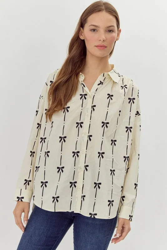 Barton Ribbon Print Button Up Top