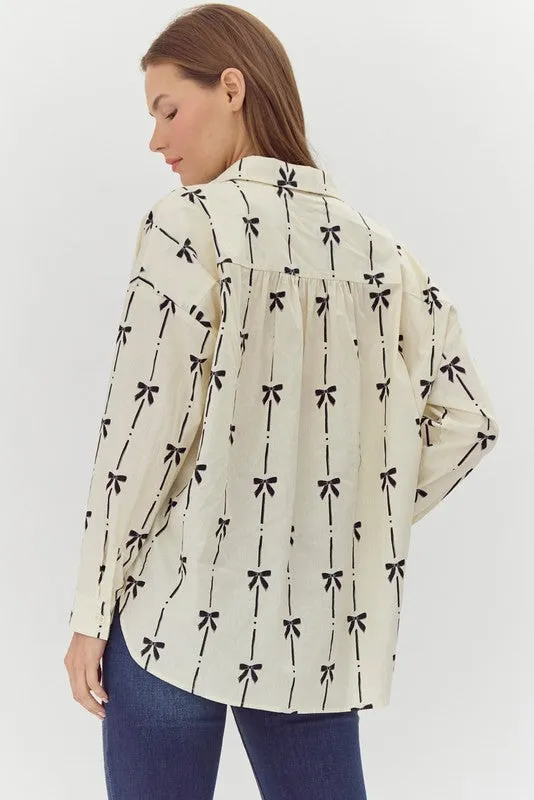 Barton Ribbon Print Button Up Top