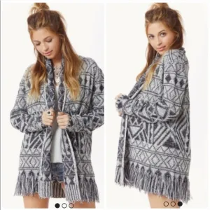 BB Dakota Mandala Aztec Fringe Knit Cardigan Small