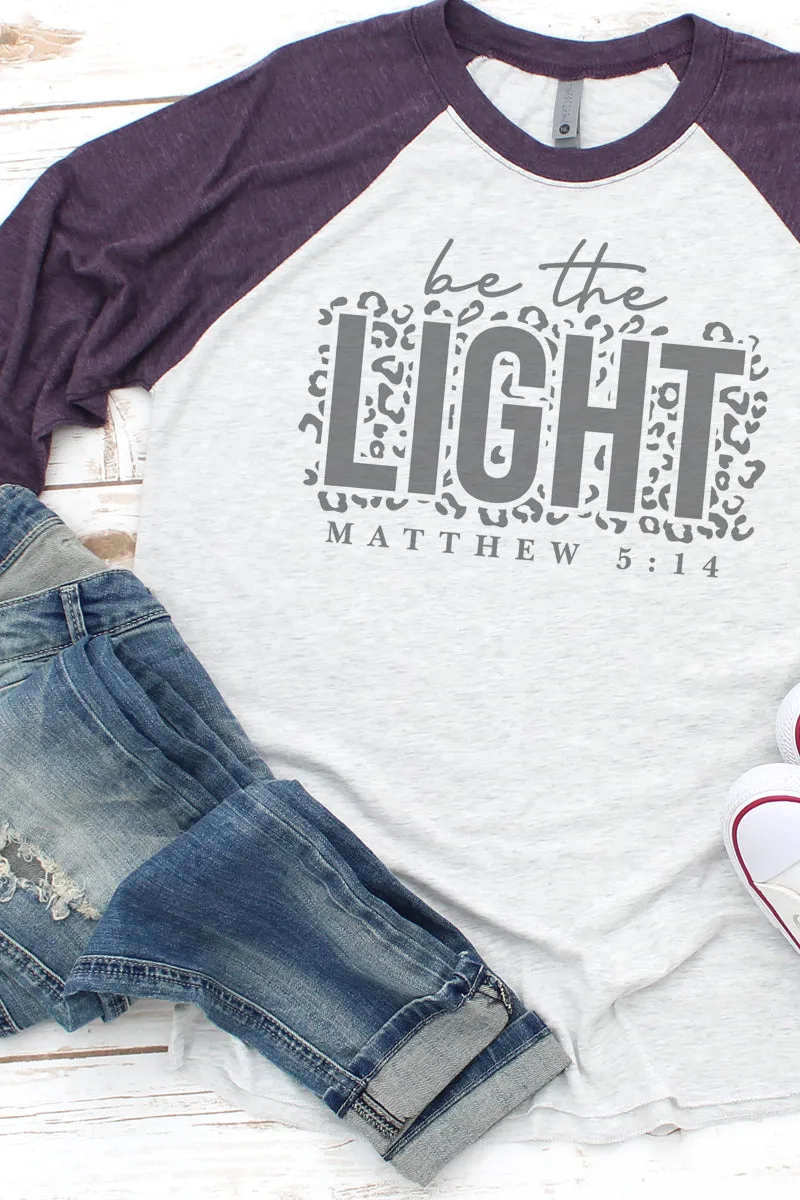 Be The Light Leopard Tri-Blend Unisex 3/4 Raglan