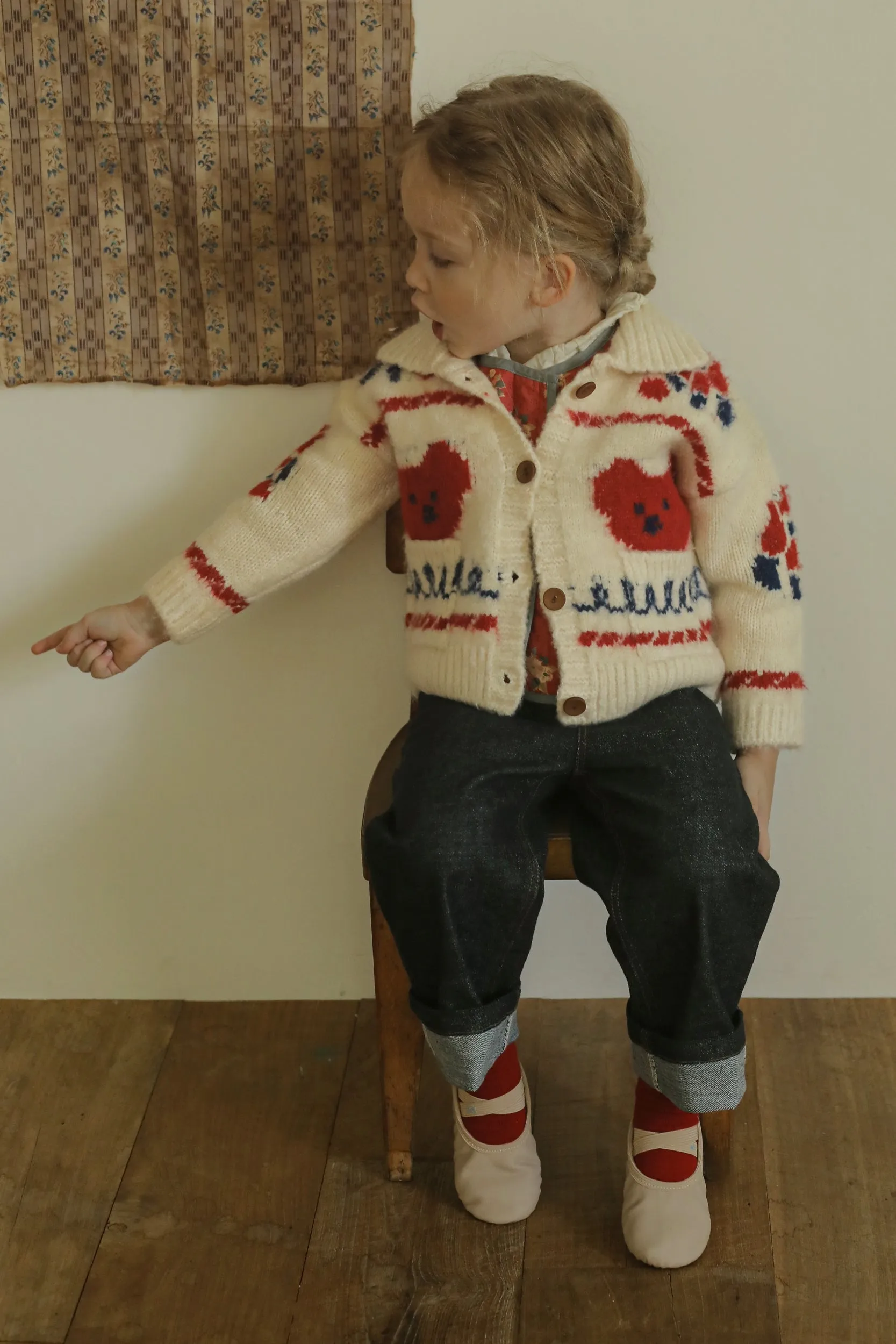 Bear Knit Cardigan, Red