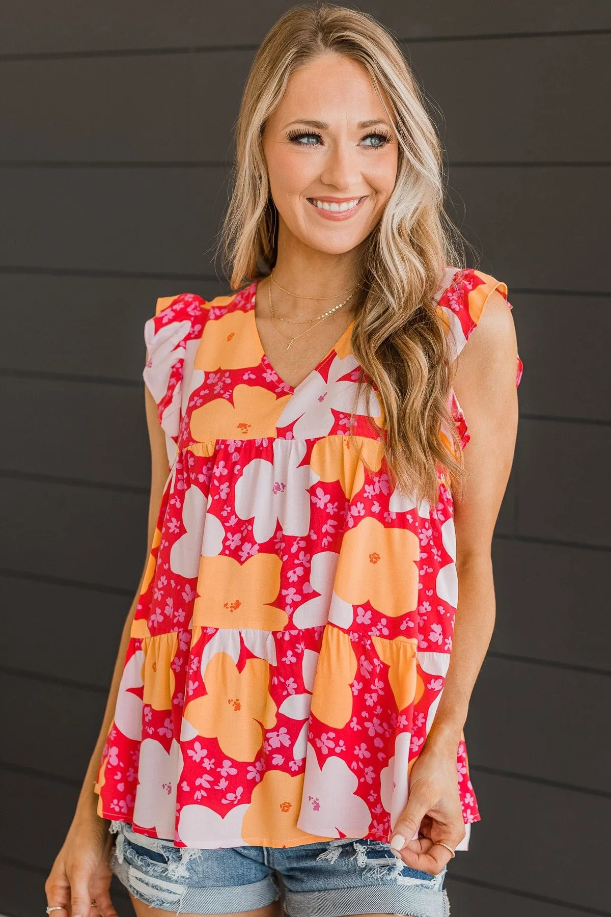 Beauty Is Key Flutter Sleeve Blouse- Hot Pink