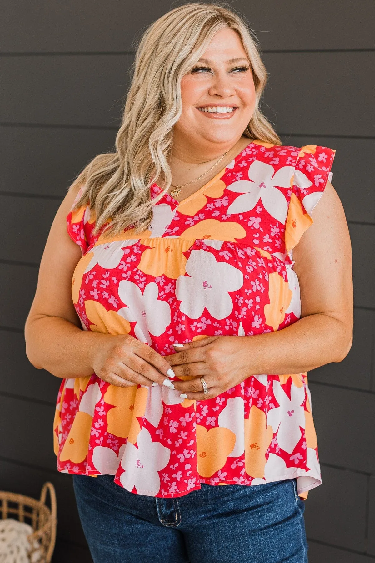 Beauty Is Key Flutter Sleeve Blouse- Hot Pink