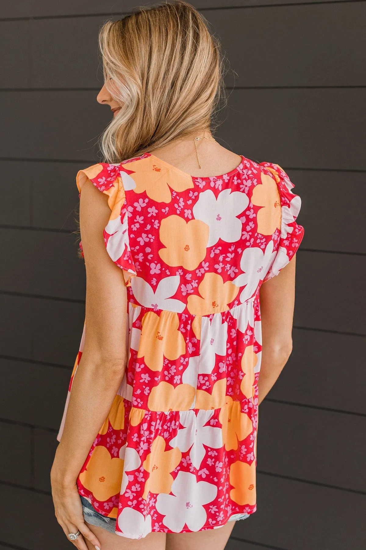 Beauty Is Key Flutter Sleeve Blouse- Hot Pink