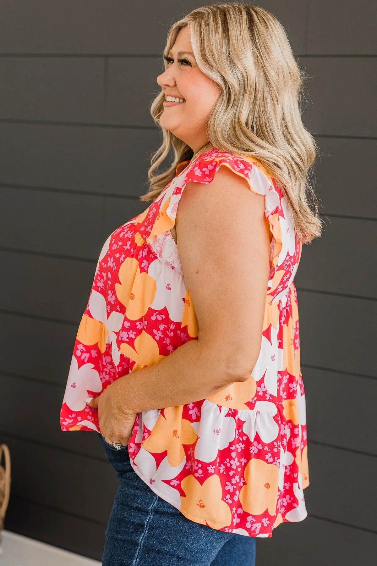 Beauty Is Key Flutter Sleeve Blouse- Hot Pink