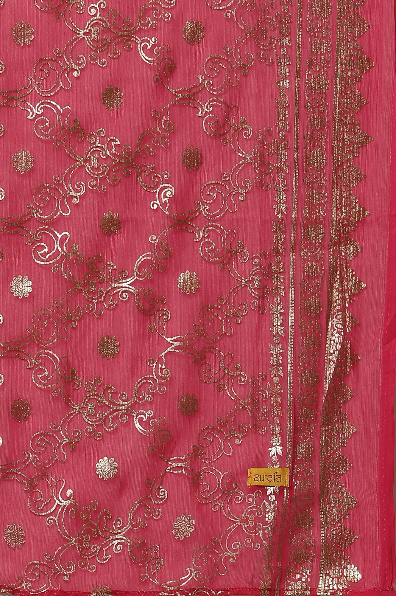 Beige Foil Printed Sequined Pure Cotton Kurta, Tights and Dupatta Set