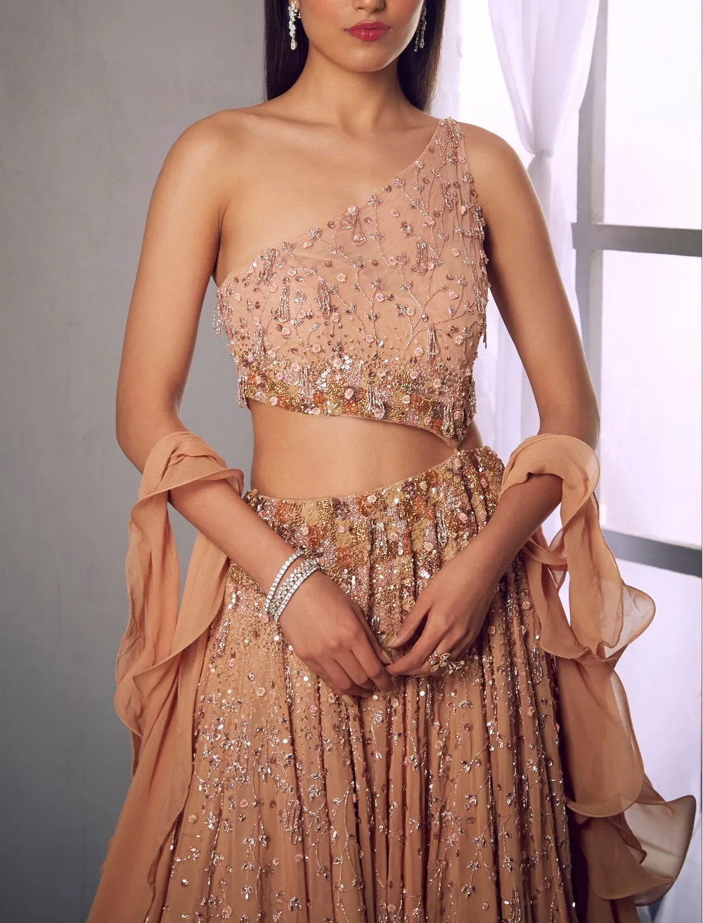 Beige One Shoulder Gown