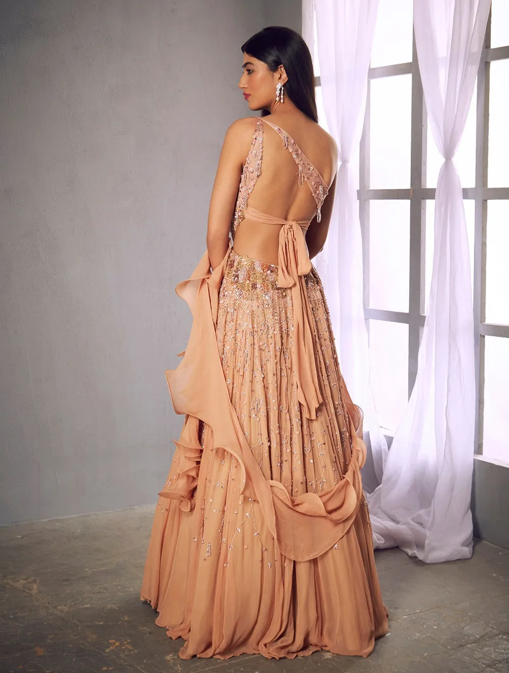 Beige One Shoulder Gown