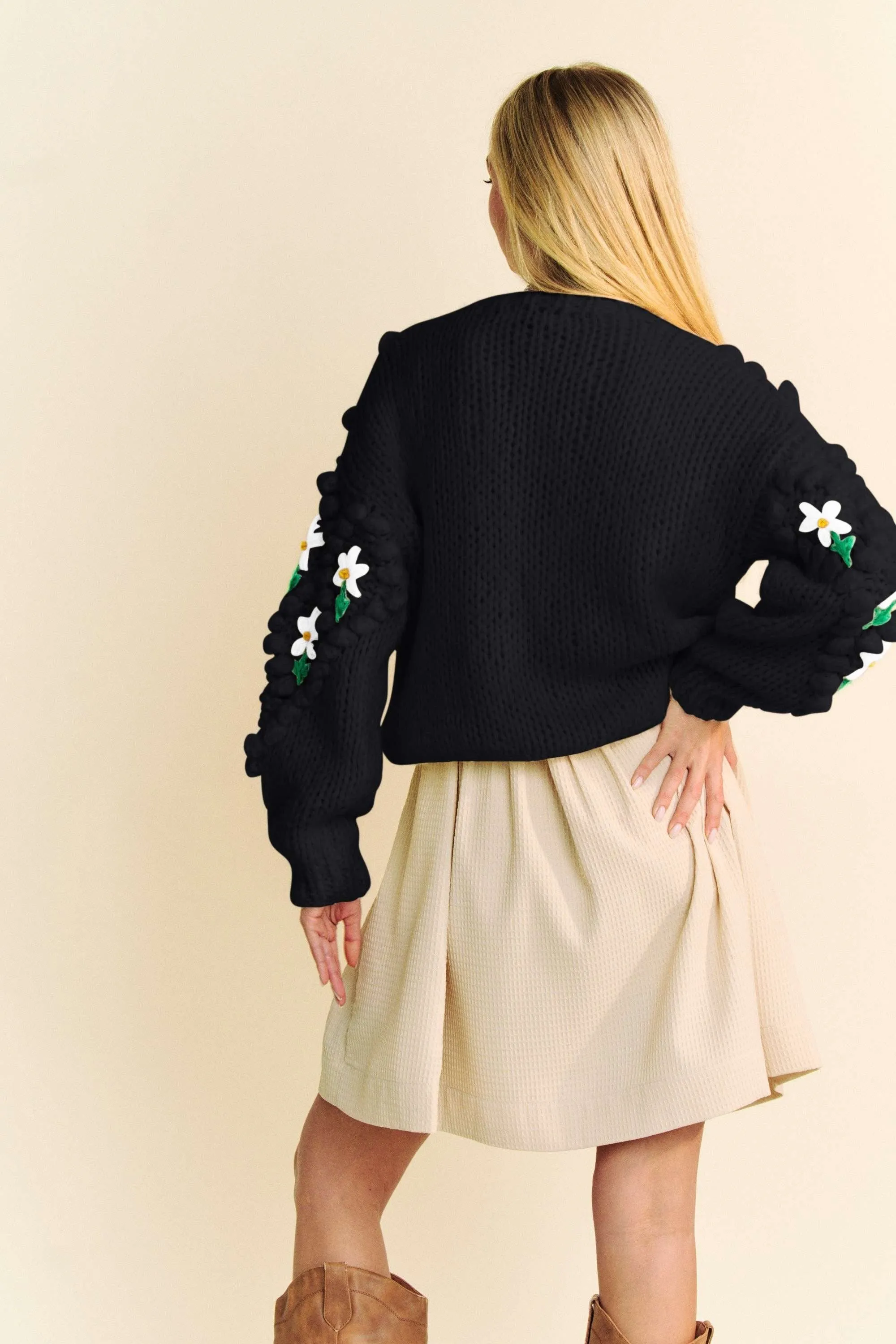 Black Floral Pattern Button Down Cardigan