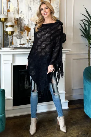 Black Netted Knit Cardigan Poncho