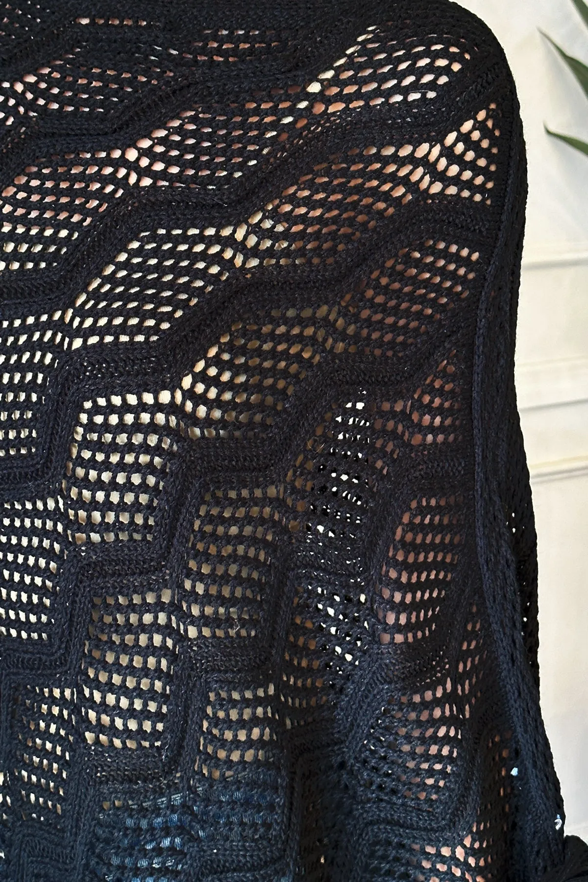 Black Netted Knit Cardigan Poncho