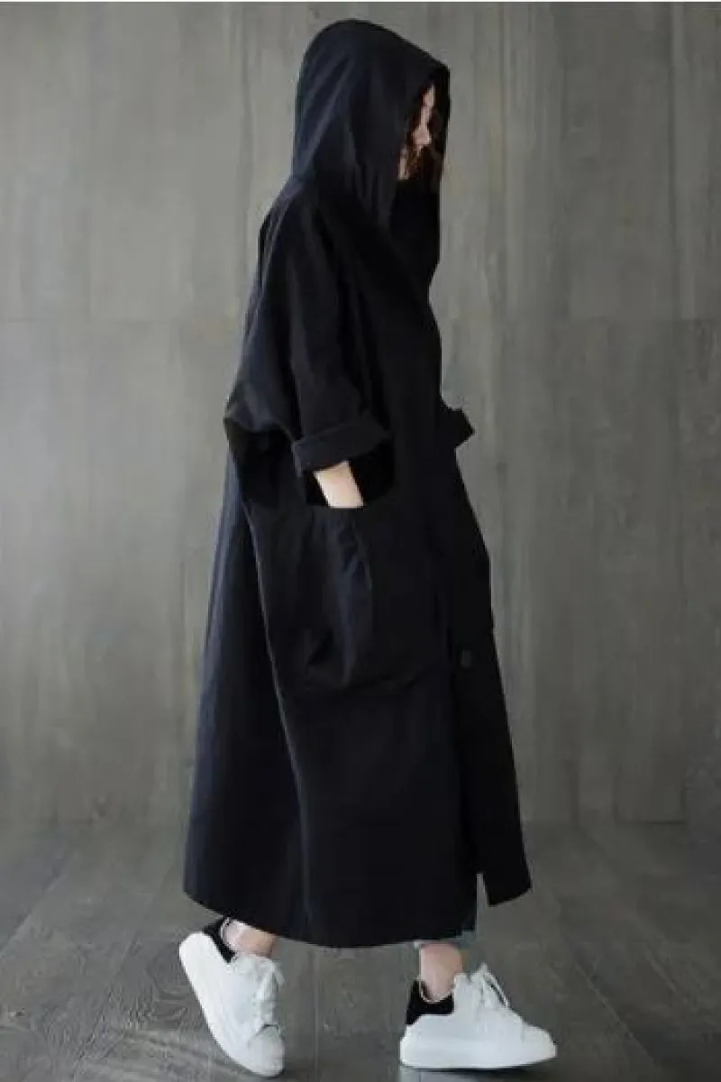 Black One Size Fits All Oversized Water Resistant Windbreaker Jacket