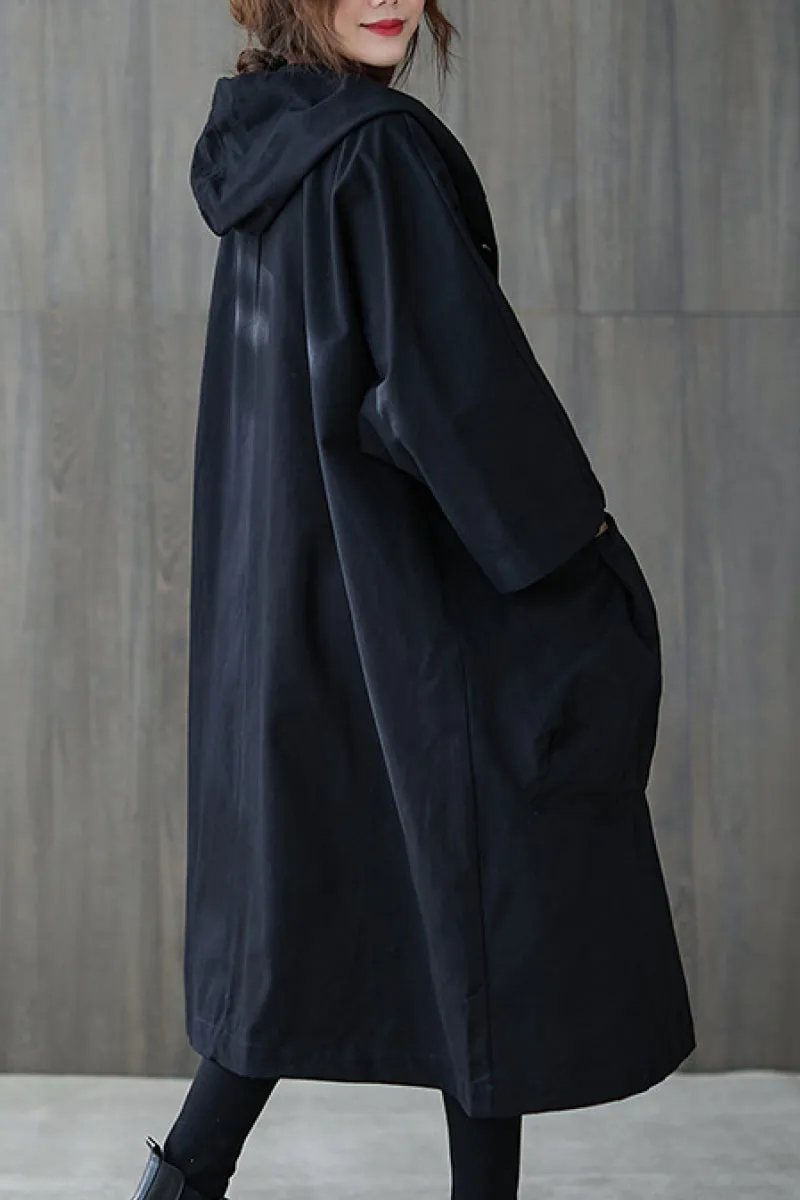 Black One Size Fits All Oversized Water Resistant Windbreaker Jacket