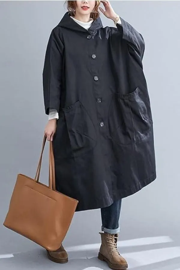 Black One Size Fits All Oversized Water Resistant Windbreaker Jacket
