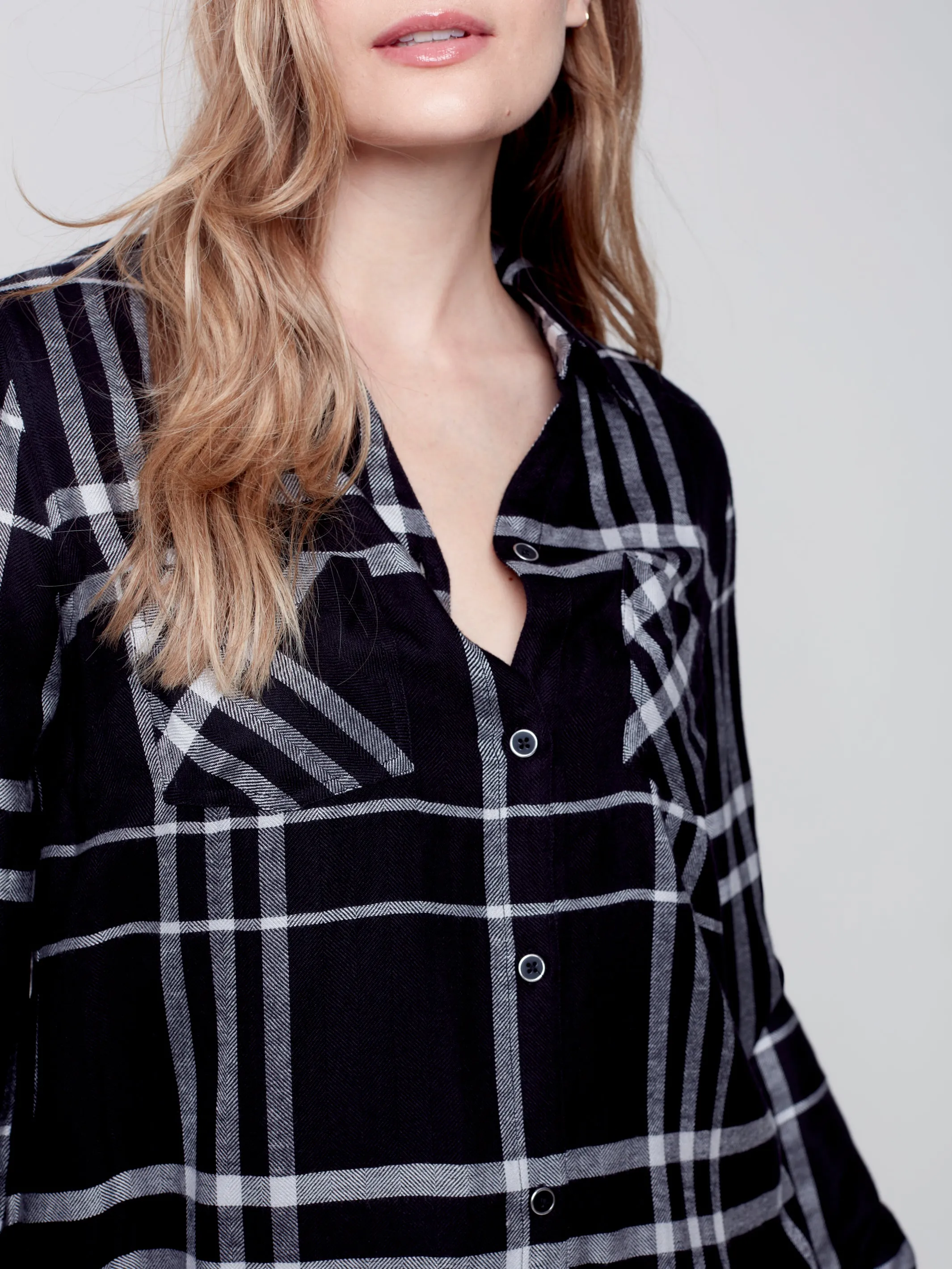 Black Plaid Button Up Blouse