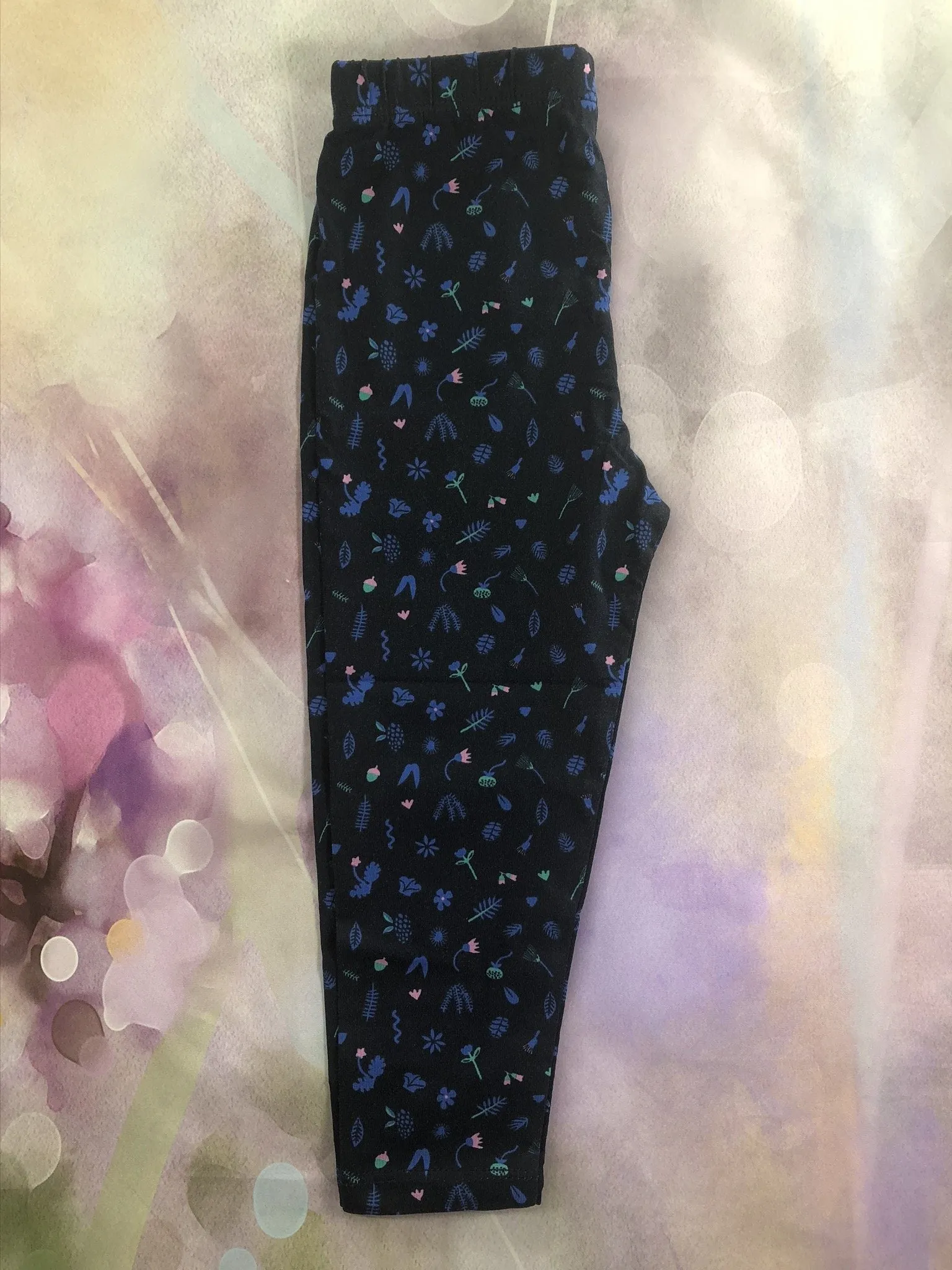 Blue acorn and flowers knit cotton leggings